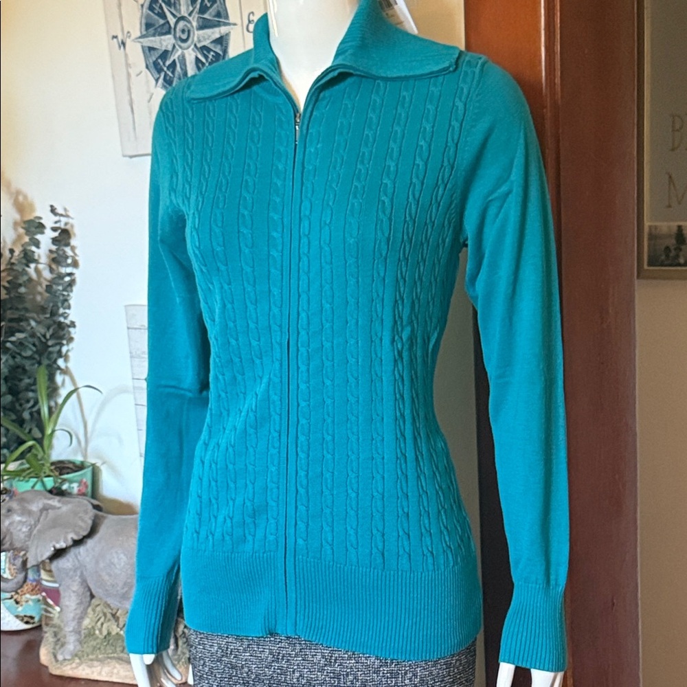 NWT northern reflections size small cotton Teal Cable Knit Women's Sweater